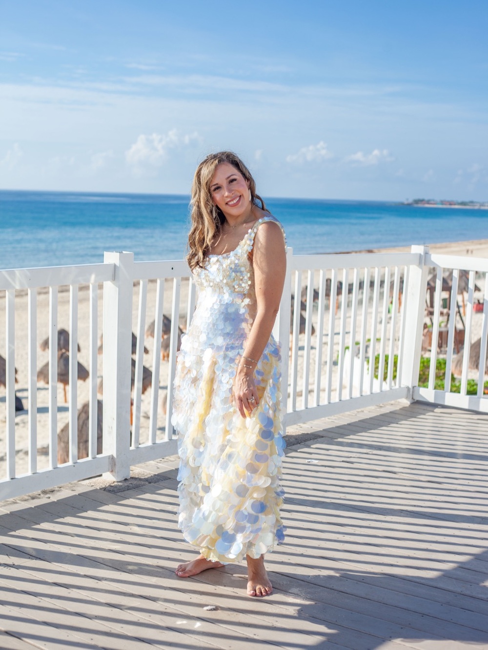 ASOS Iridescent Sequin Maxi Dress in White and Gold Tones